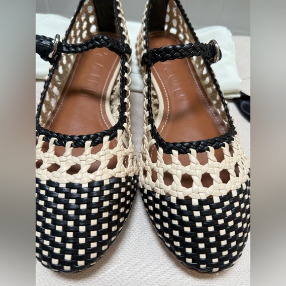 STAUD Beige and Black Woven Nell Mary Jane Sandals New In Box - Picture 5 of 9